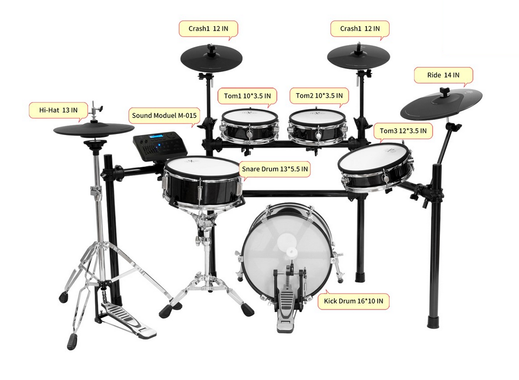 Configuración batería electrónica HXM XD-460 medidas y componentes