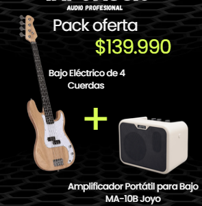 Pack Bajo Eléctrico 4 Cuerdas Negro + Amplificador Joyo MA-10B | Oferta Especial